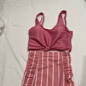 Pink high waisted swimsuit tankini